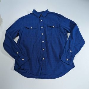 Lucky Brand Shirt Men's Large Blue Black Plaid Button Up Casual Saturday Stretch